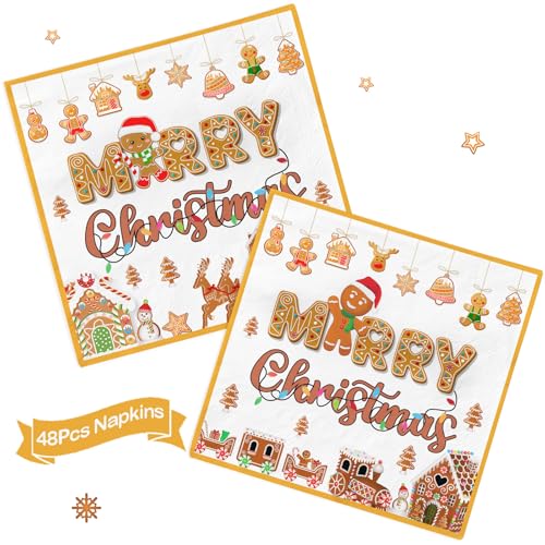 48Pcs Gingerbread Christmas Napkins Party Decorations - Food-Grade Paper