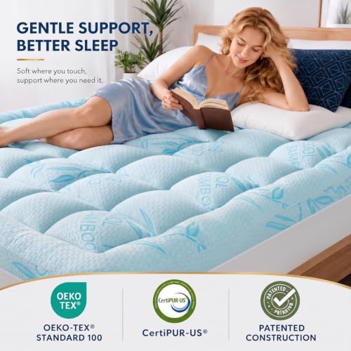 Blue Queen Size Mattress Topper - Extra Thick Pillow Top Cooling Bed Pad