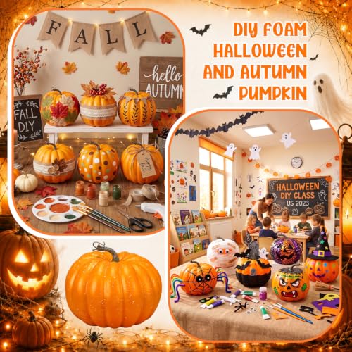 12 Pieces Large Faux Pumpkins for Fall Porch Decor - Orange, 8 Inch