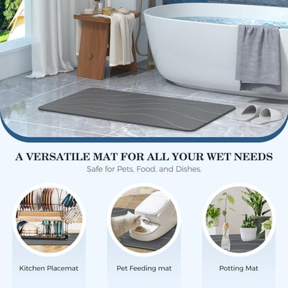 Stone Bath Mat Diatomaceous Earth Non-Slip Super Absorbent Grey - Fast Drying