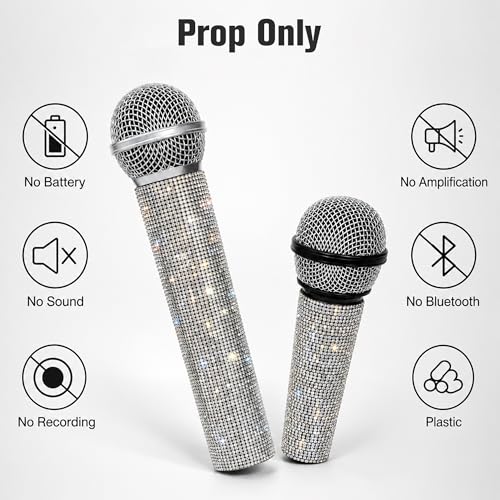 2-Pack Fake Microphone Props for Stage Costume Party Cosplay Silver