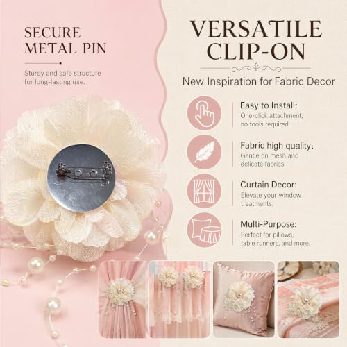 Apricot Organza Flower Curtain Brooch Pins Set of 4 - Decorative Floral Clips