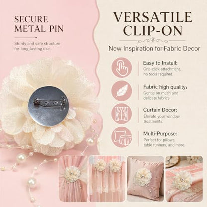 Apricot Organza Flower Curtain Brooch Pins Set of 4 - Decorative Floral Clips