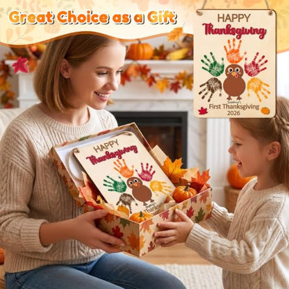 Thanksgiving Turkey Handprint Art Craft Kit with Wooden Sign & 3D Turkey Design - Baby & Toddler DIY Holiday Decor