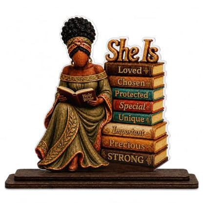 African American Christian Desk Plaque for Women - She Is 1 Variation