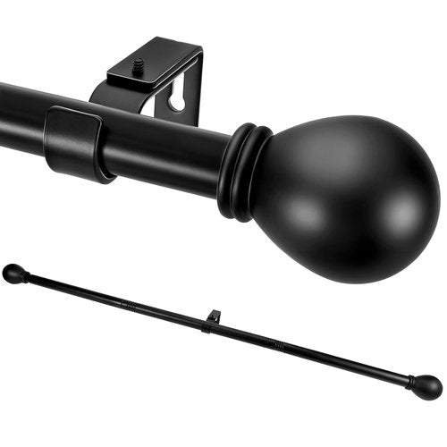 Black Curtain Rods for Windows 45 to 48 Inch, Heavy Duty Decorative Curtain Rods with Matte Black Lamp Style Finials, Adjustable 1" Diameter Metal Drapery Pole Set for Windows(S)