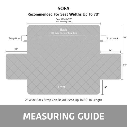 Sofa Shield 100% Waterproof Couch Cover, Patented Slip and Stain Resistant Cushion Protector Straps, US Designed Machine Washable Pet & Dogs Friendly Sofas Slipcover, 70 inch Seat, Light Gray