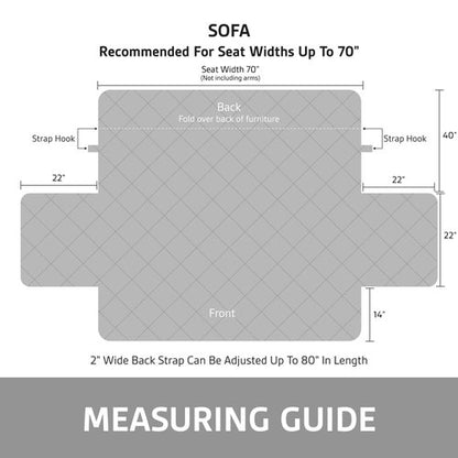 Sofa Shield 100% Waterproof Couch Cover, Patented Slip and Stain Resistant Cushion Protector Straps, US Designed Machine Washable Pet & Dogs Friendly Sofas Slipcover, 70 inch Seat, Light Gray