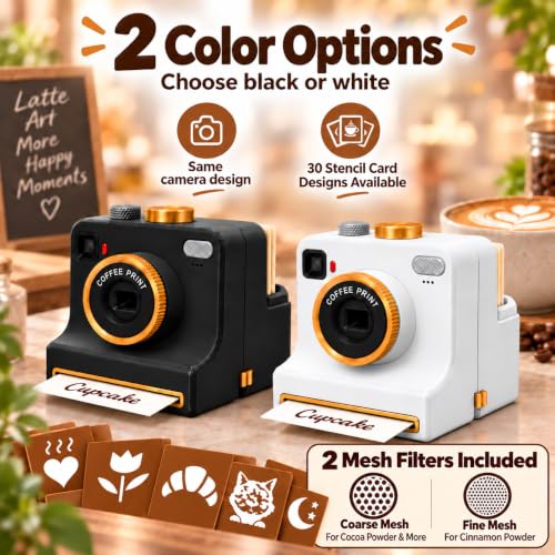 Manual Latte Art Camera with 4 Stencils & Mesh Filters - Black