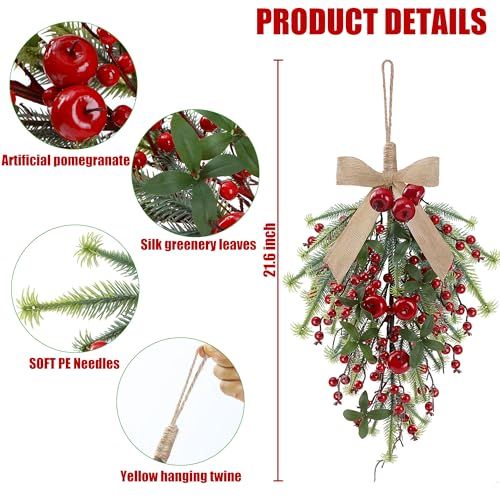 Red Christmas Teardrop Swag for Front Door - Holiday Holiday Decor