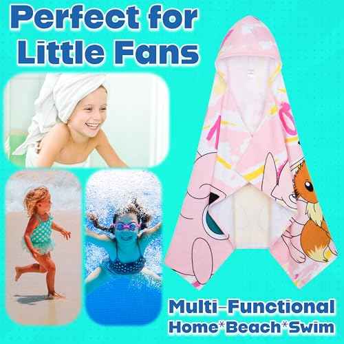Pokemon Hooded Kids Beach Towel Absorbent Changing Robe Cotton Poncho Bath Towels (Pink, 6-14 Years)