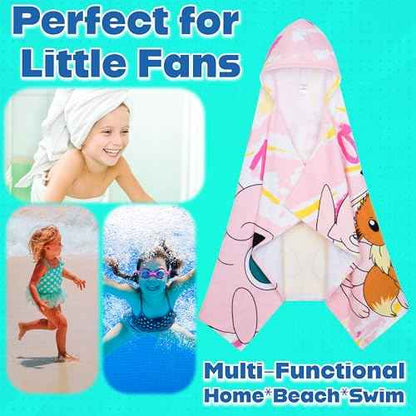 Pokemon Hooded Kids Beach Towel Absorbent Changing Robe Cotton Poncho Bath Towels (Pink, 6-14 Years)