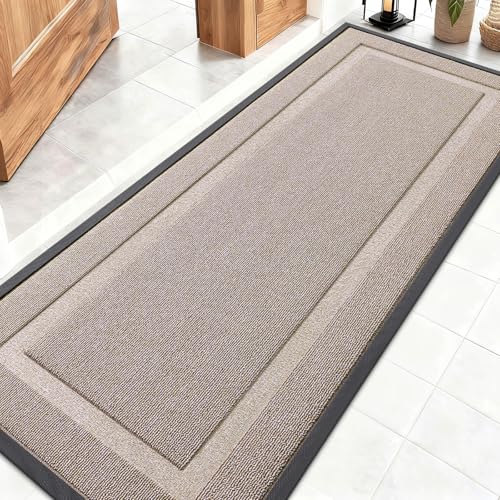 OLANLY Front Door Mat Indoor Outdoor Entrance, Waterproof All-Season, All-Weather Doormat, Sturdy Natural Rubber, Low Profile, Easy Clean Patio Porch Entryway Mat, 59x20, Camel