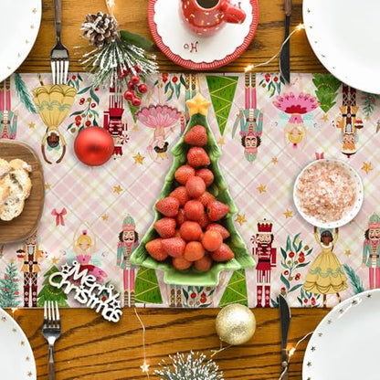 Christmas Table Runner 13x90 Inches - Pink, Nutcracker Holiday Decor