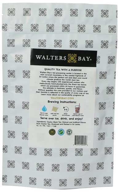 Walters Bay Mango Iced Tea, 12 Count, Quart Sized Tea Bags, Ceylon Tea, Unsweetened, Luscious Mango Fruit Flavored, 100% Hand Plucked, Black Tea, Sri Lankan Tea