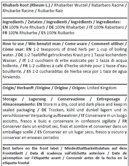 Herba Organica Rhubarb Root - Rheum L - Dried Cut Root Loose Herbal Tea (50g)