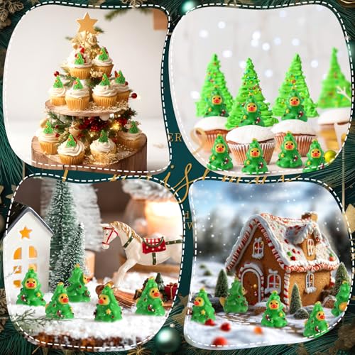 120 Pcs Christmas Resin Duck Figurines for Miniature Gardens & Crafts - Green Variant