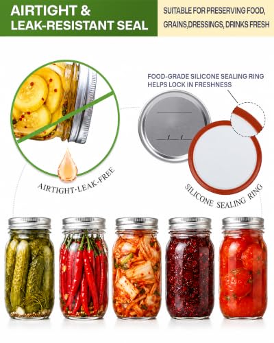 Wide Mouth Canning Lids & Rings Set - 12 Counts for Ball & Kerr Mason Jars