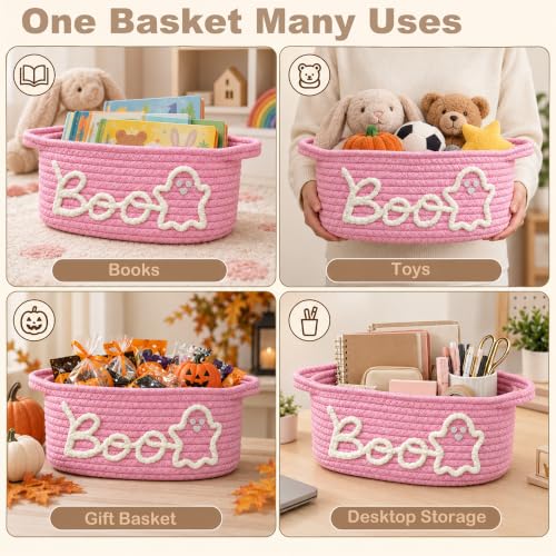Pink Halloween Boo Basket with Handles - 2 Pack Ghost Gift Baskets for Women