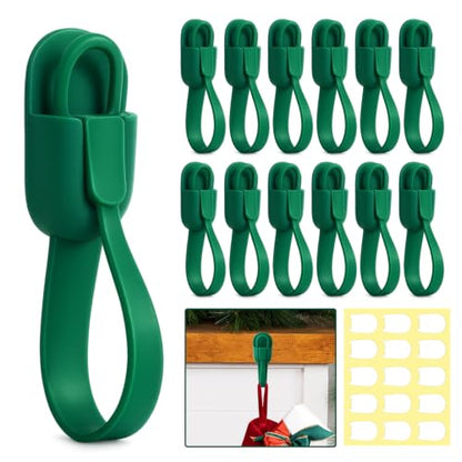Reusable Christmas Garland Hooks with Adhesive Strips - Green Silicone Set