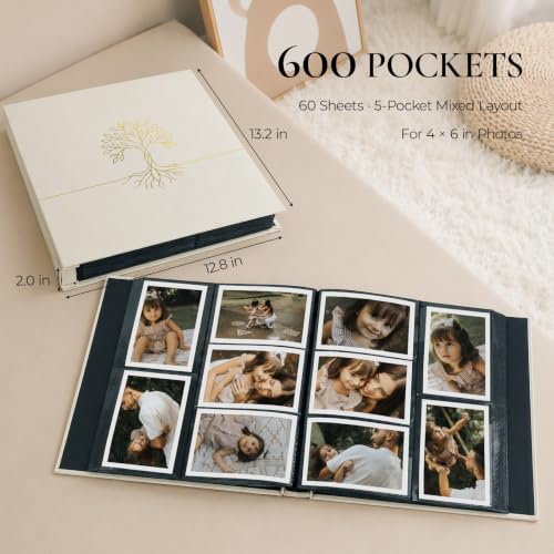 Vienrose Large Fabric Cover Photo Album 4x6 with 600 Pockets Tree of Life Variation