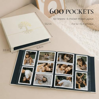 Vienrose Large Fabric Cover Photo Album 4x6 with 600 Pockets Tree of Life Variation
