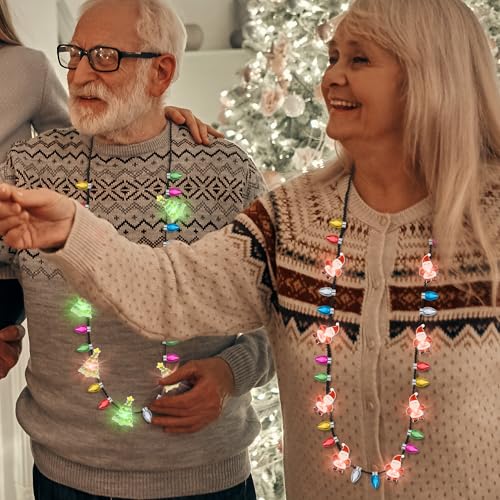 Christmas Glow Necklace 3PCS Santa Snowman Tree LED Holiday Party Accessories - Mix
