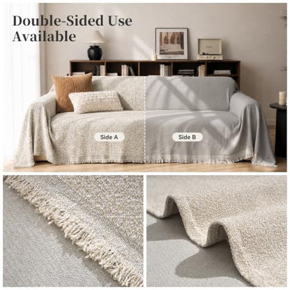 Chenille Couch Cover for Sofa 71x118 Sand - Reversible Sofa Protector