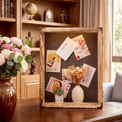 16x20 Inch Rustic Brown Deep Shadow Box Frame with LED Light - Cinnvoice