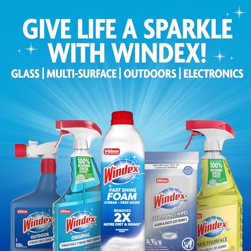 Windex Glass and Window Cleaner Spray Bottle, Packaging Designed to Prevent Leakage and Breaking, Surface Cleaning Spray, Original Blue Scent, 23 Fl Oz (Pack of 2)