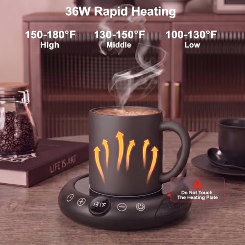 36W Coffee Mug Warmer with 9 Temperature Settings & Timer - Fast Heating, Auto Shut-Off, LED Display, Black