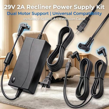 29V 2A Dual Motor Recliner Power Supply with Y Splitter and Extension Cable