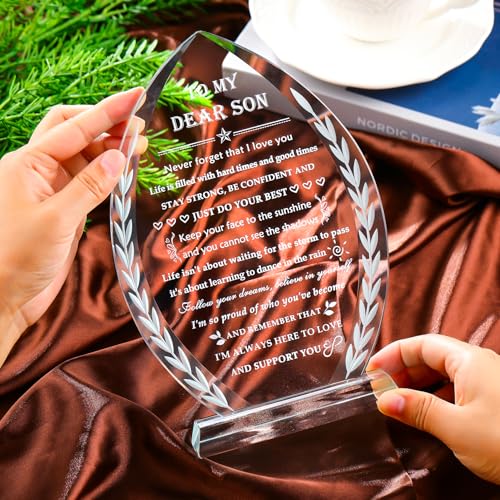 Inspirational Son Gift Crystal Keepsake from Mom Dad - Style 2