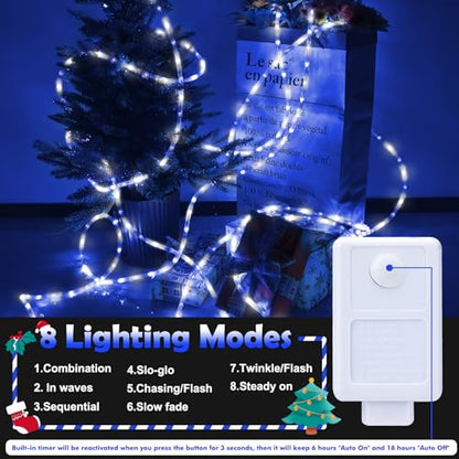 Outdoor 150ft LED Rope Lights with 8 Modes Waterproof Connectable String Lights - White & Blue