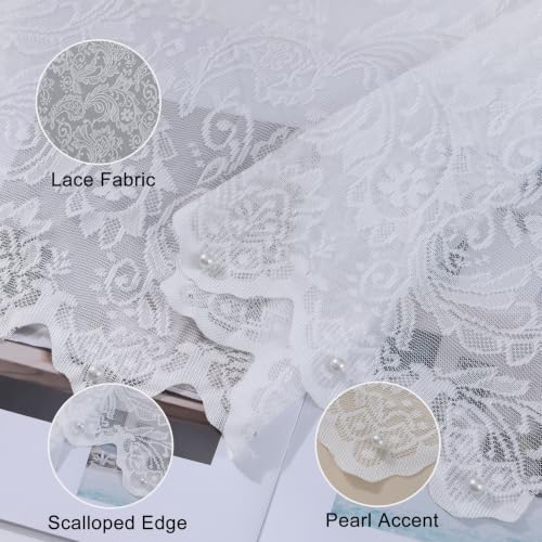 White Lace Canopy Bed Curtains for Queen, King & Twin Size Bed - 55W x 157L (Pack of 1)