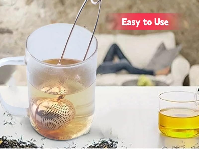 Haofy Tea Strainer, Stainless Steel Tea Filter, Twisting Snap Ball Infuser for Brewing Loose Leaf Tea Mulling Spices Seasonings with Long Handle, Fruit Infuser Insert, Rose Gold Tea Infuser Diffusers