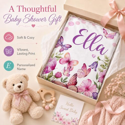 Personalized Baby Blanket for Girls 30x40 Inch Soft Minky Nursery Blanket with Name - Variation 09