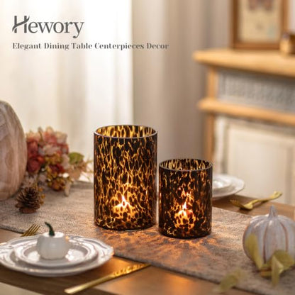 Tortoise Shell Candle Holders Set of 2 - Cheetah Print Glass Decor