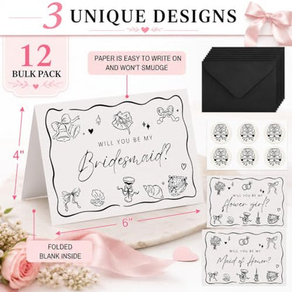 12pcs Bridesmaid Proposal Cards Set with Envelopes & Stickers