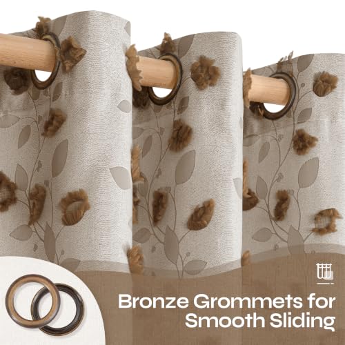 BGment Brown Floral Jacquard Curtains Set of 2 - 52W x 84L Rustic Living Room Window Drapes