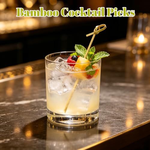 4.7 Inch Bamboo Cocktail Picks - 200 Pcs Knot Design Food Skewers for Appetizers and Drinks