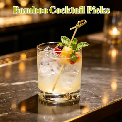 4.7 Inch Bamboo Cocktail Picks - 200 Pcs Knot Design Food Skewers for Appetizers and Drinks