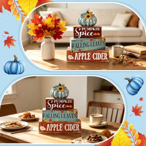 Blue Pumpkin Thanksgiving Wooden Block Signs Set - Farmhouse Fall Decor - Variation of THIS listing