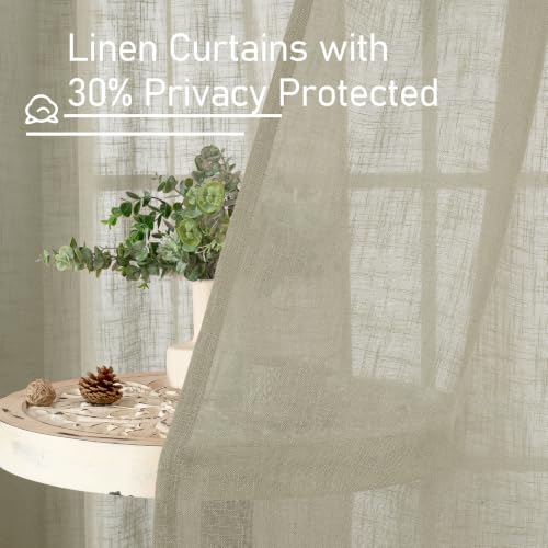 Linen Sheer Curtains 34x63 Inch Set - Oatmeal Textured Window Drapes with Grommets