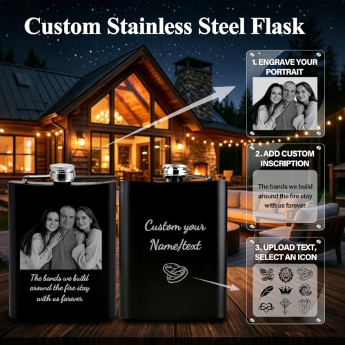 Personalized 8 oz Flask with Custom Photo Engraving - Double-Sided Stainless Steel, Leak-Proof Cap, Portable Gift