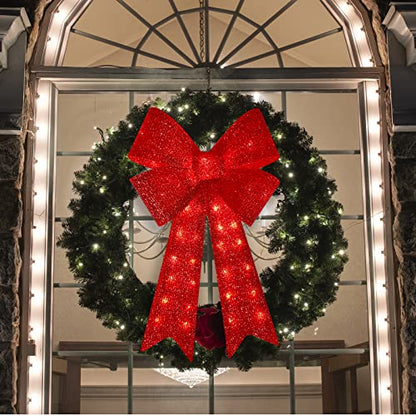 24 Inch 40 LED Christmas Wreath Bow - Glitter Red Holiday Door Decor - Variation of THIS listing