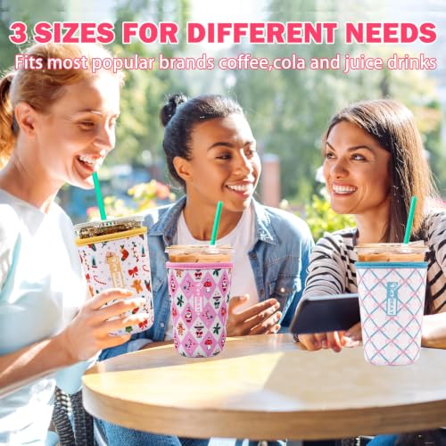 Coffee Cup Sleeve Set for 16-32oz Drinks with Christmas Theme and Coasters - Includes 3 Sleeves, Gift Bag & Ceramic Coaster (Variation: Check Christmas-for 16-32oz Coffee Cup)