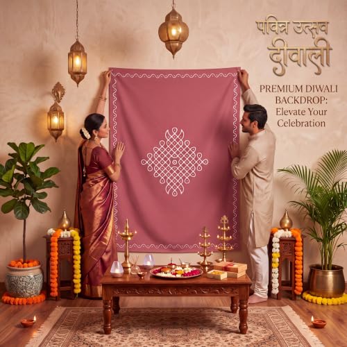 Eaasty 7x5 ft Indian Red Kolam Backdrop Varalakshmi Pooja Decor Tapestry