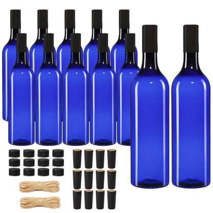 750ml Blue Plastic Wine Bottles Set with Screw Caps & Accessories - 12 Pack Variation of 750.0 Milliliters / 12