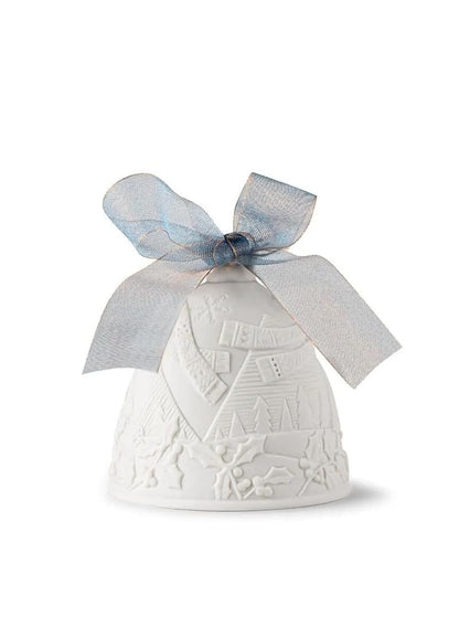 Lladró Christmas Bell Year 2024 - Matte Porcelain Ornament, Blue Details